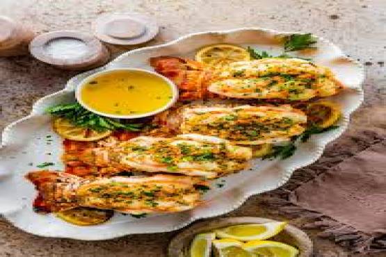 Grilled Butterfly Lobster with Creamy Herb Sauce;