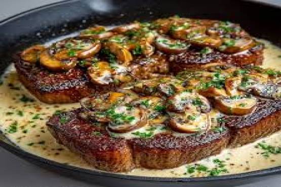 Grilled Sirloin Steak with Mushroom Sauce;