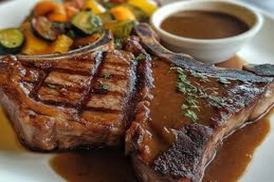 Grilled T-bone Steak with Black Pepper Sauce;