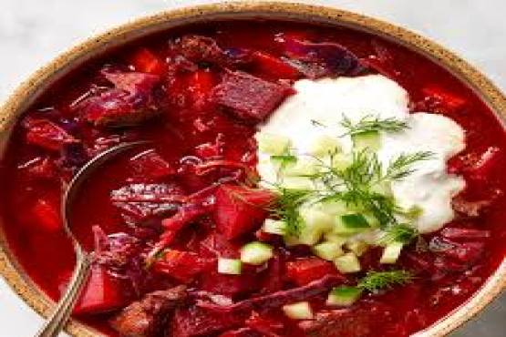 Traditional Russian Borscht Soup;
